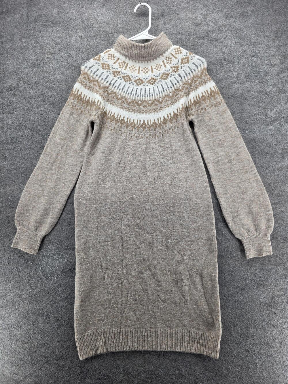 Maurices Sweater Dress Womens XS Beige Fair Isle Mock Neck Knit Long Sleeve